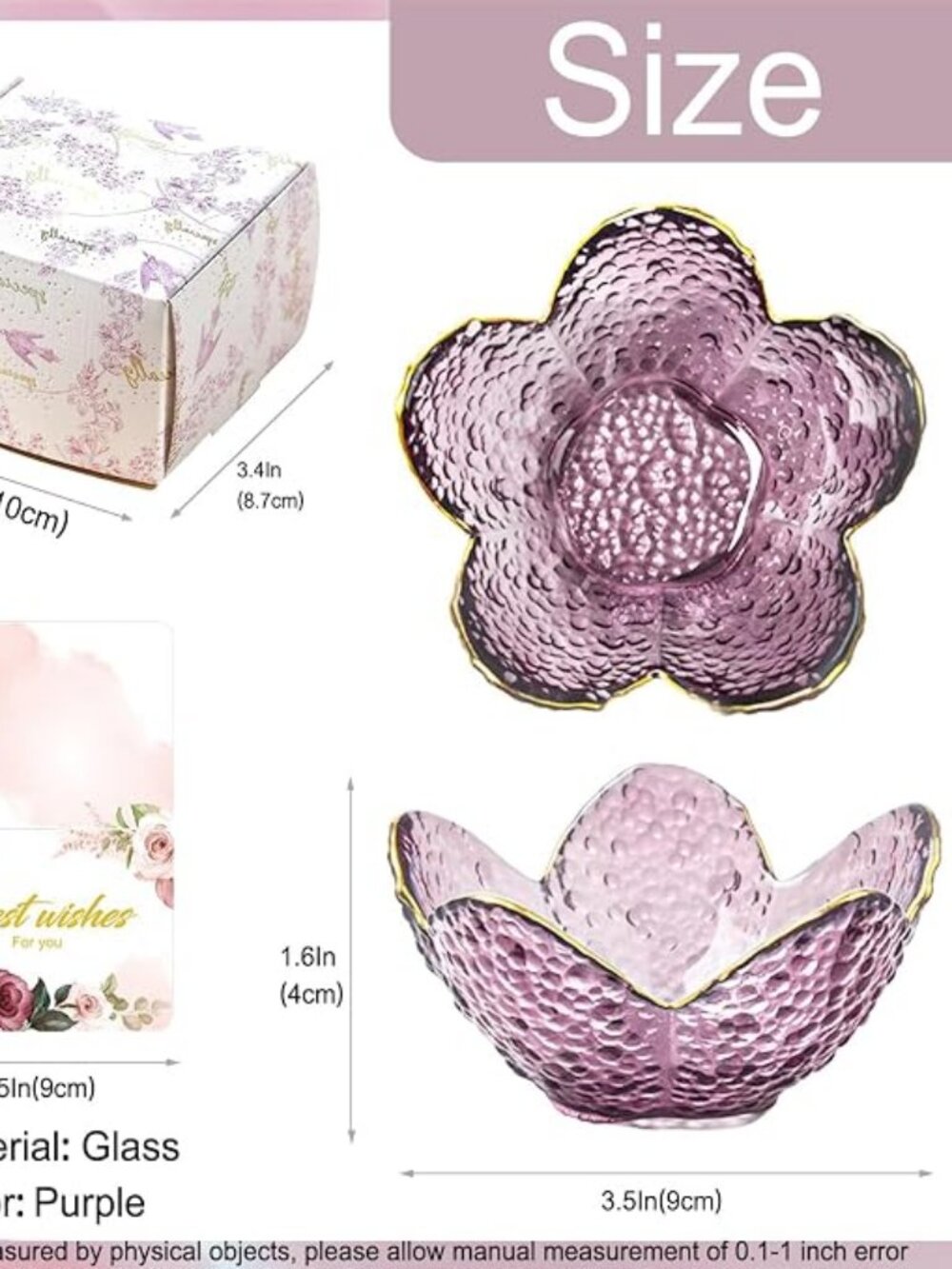 Purple Flower Jewelry Dish Glass Ring Holder Dish Jewelry Tray Cute Vanity Organ